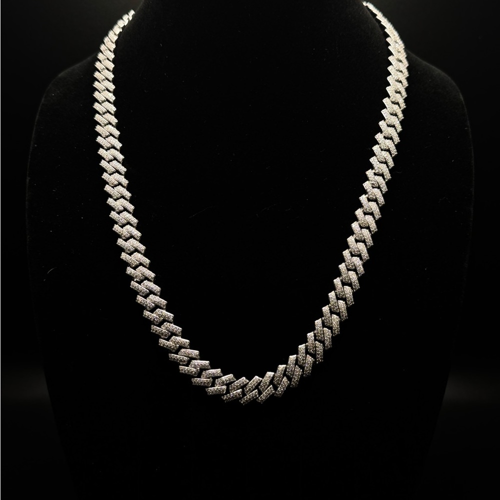 12mm 24” 31.62ctw VVS1 D color necklace on solid .925 silver chain